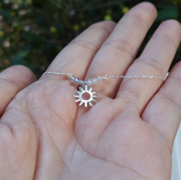 Luna🌙 Norte Double✌️ Silver Necklace-Bar/Lab Sun - Picture 5 of 15